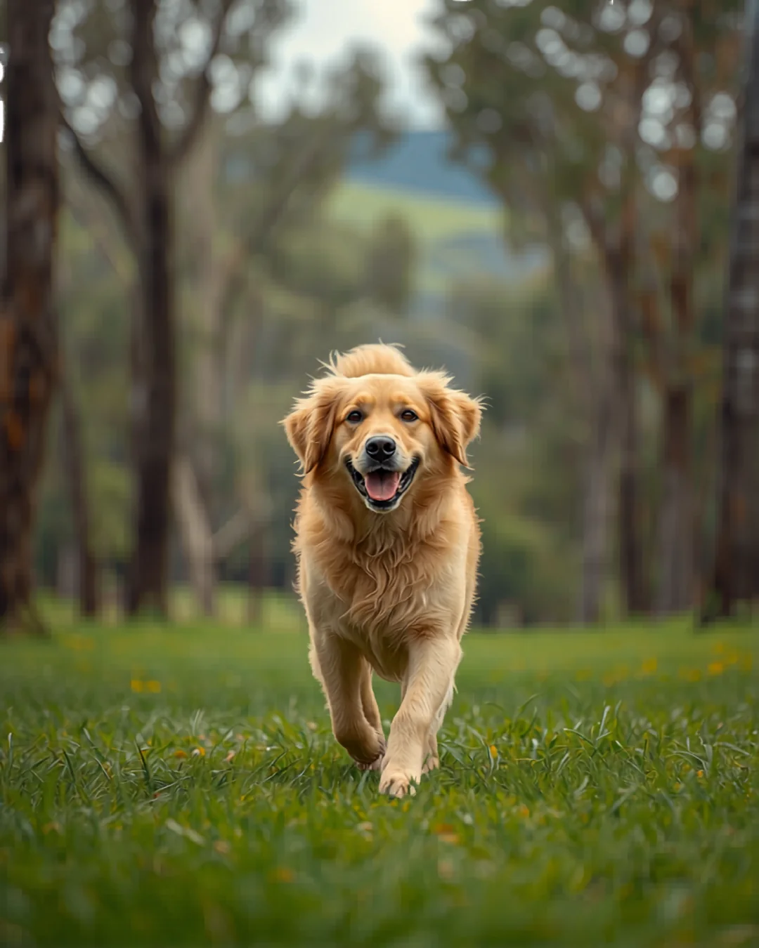 Perro golden retriever lleno de energía y salud